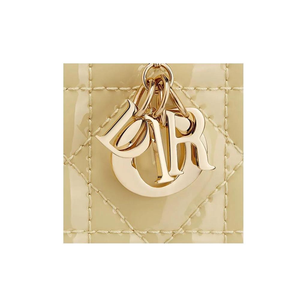 Dior LADY Dior Collection Patent Leather Calfskin Canvas Check Pattern 5-Card Slot Card Holder & Coin Purse Women's Style Light Yellow