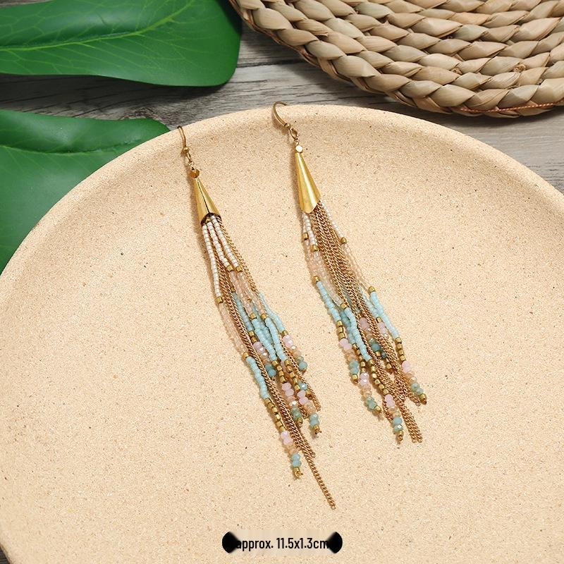 Bohemian Ethnic Dangle Earrings - Women's Hand-Woven Vintage Holiday Long Earrings