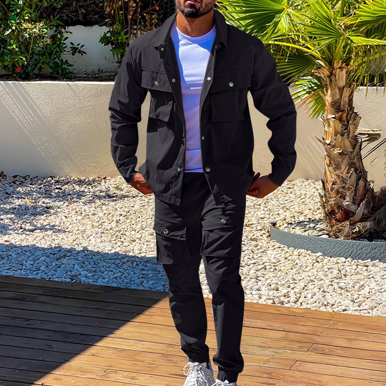 

Мужской однотонный модный повседневный комплект, легкая мужская повседневная куртка-костюм XL чёрный