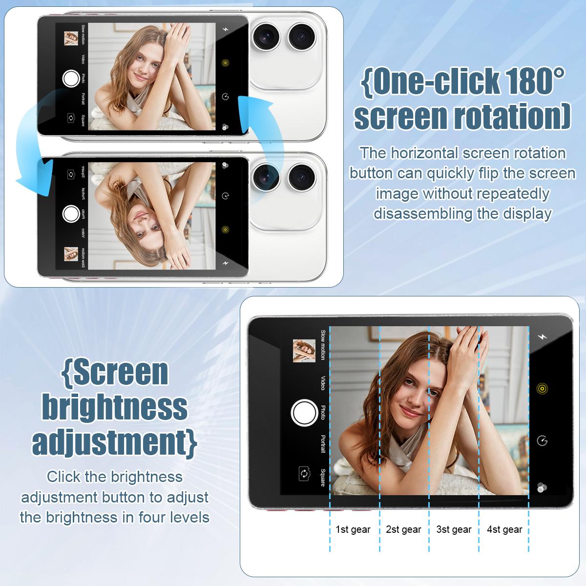 Wireless Magnetic Vlog Selfie Monitor Screen Aluminum Alloy Phone Rear Camera Selfie for iPhone Android for Selfie Live Vlog blu