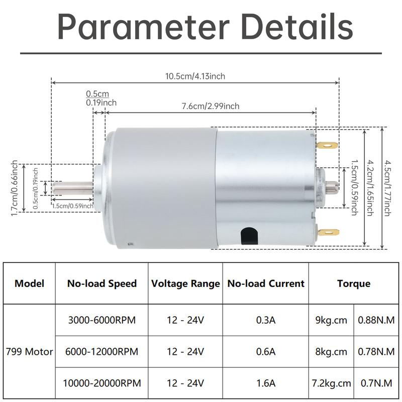 799 DC Motor 12-24V 20000RPM Large Torque Micro Motor with Double Ball Bearing for Power Tools Vacuum Cleaners Fans DIY Toys