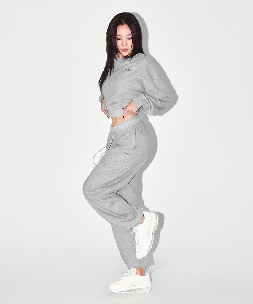 BORN TO WIN W Semi Wide Sweat Jogger Pants [Melange Grey]