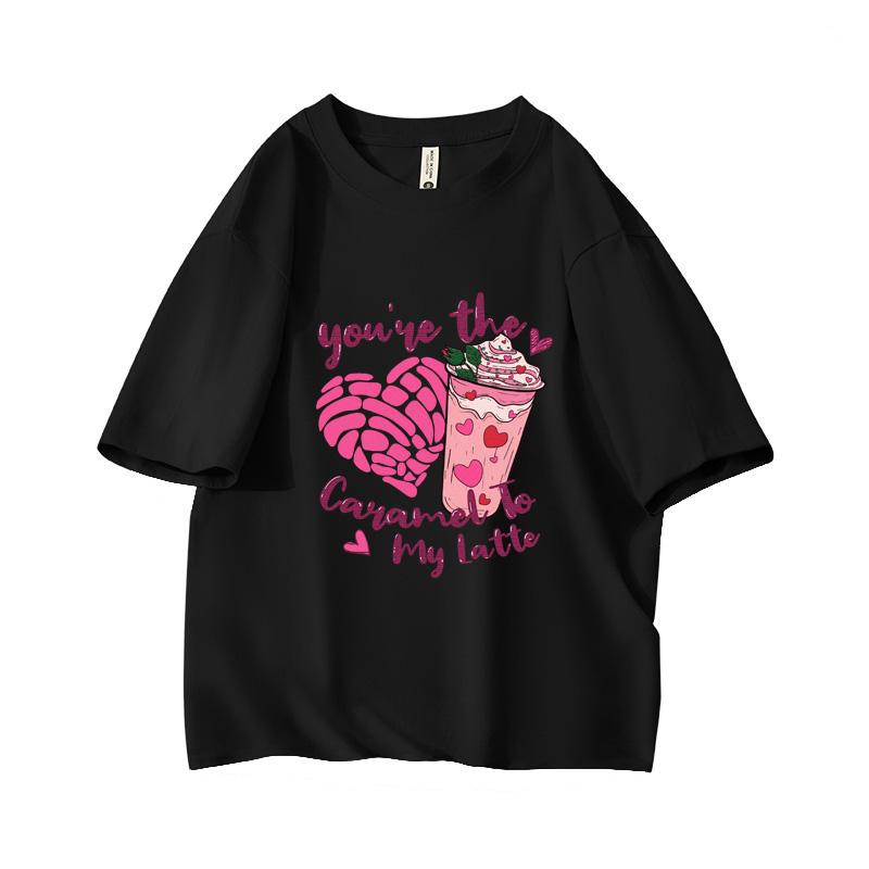 

Coffee Lover Sweet Quote Latte Oversized Short Sleeve O Neck T Shirt Graphic Print 100 Cotton 2000s Women Tops clothes Summer 4XL