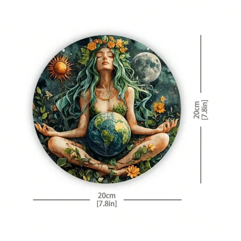 Metall Wandkunst Gaia Göttin Mutter Erde Rund Flacher Druck Heim Bar Café Dekor