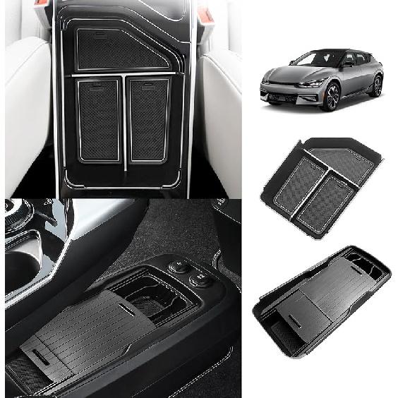 BestEvMod Lower Center Console Organizer Tray Compatible With Kia EV6 -2024 2025 Interior Accessories Storage Box ABS Material With PVC Trim