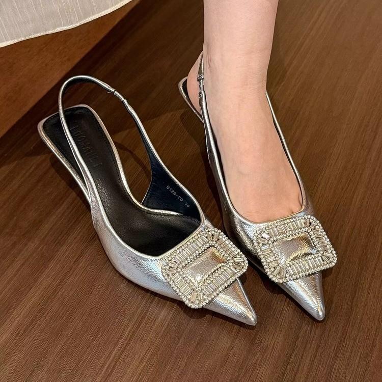 

Нежные и деликатные лечебные синие заостренные стразы на высоком каблуке с тонким каблуком и неглубоким носом, пустые босоножки, популярные босоножки 35 серебряный