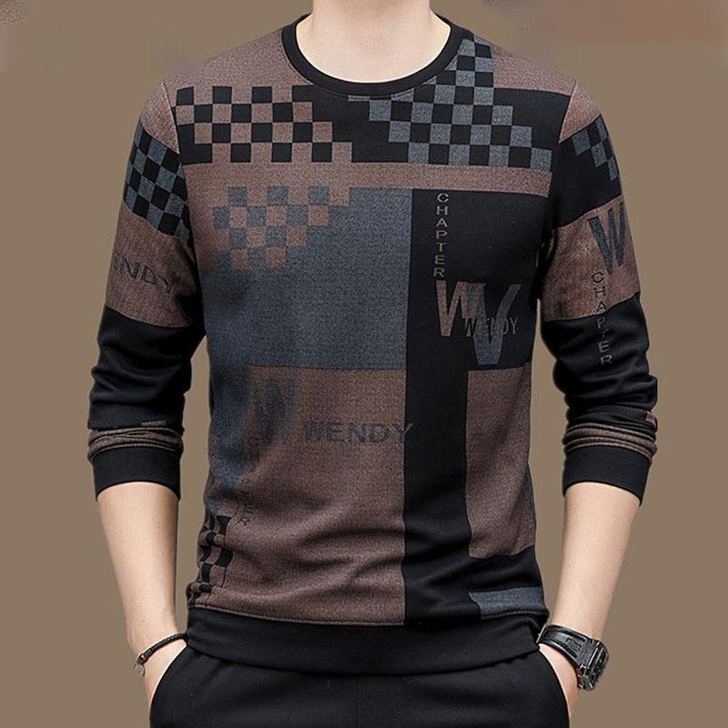 Herren Kleidung Trend Bedruckte Langarm Pullover Tops 2023 Frühling Herbst Mode Rundhals Hohe Qualität Luxus T-Shirt für Mich