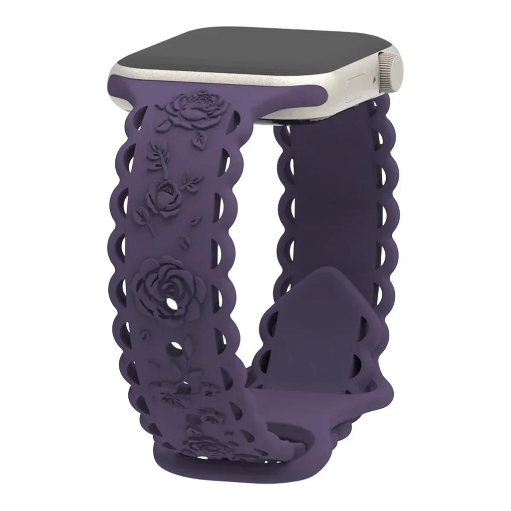 Y2k Trendiges Rosen-Relief-Silikonarmband für Apple Watch 10 9 8 7 6 5 4 3 2 Armband 44mm 45mm 46mm 49mm 42mm 40mm Uhrenarmband
