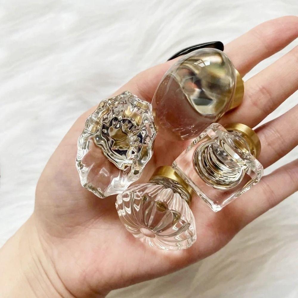 Crystal Glass Kitchen Cabinet Knobs Champagne / Transparent Wardrobe Handles  Cabinet Door