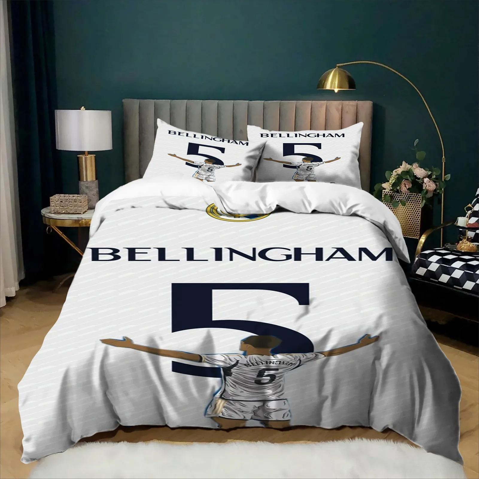 J-Jude B-Bellingham Voetbal Dekbedovertrek Kussensloop 2/3-delig Beddengoed Set voor Slaapkamer Decoratie Queen King voor Tieners Kinderen Jongens Meisjes 135x200cm (3pcs)