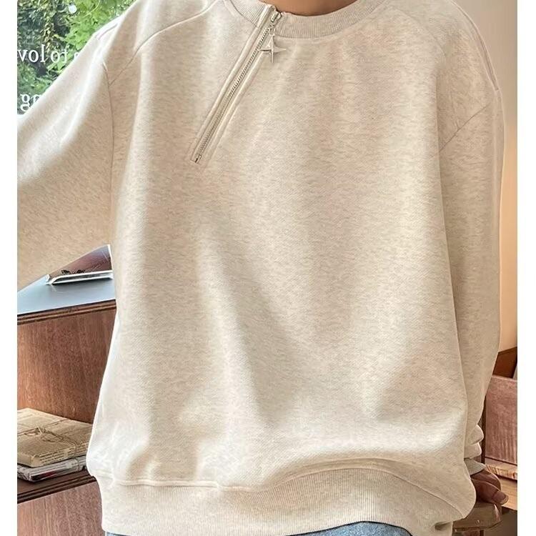 

Men s Round Neck Loose Pullover Hoodie with Metal Zipper - Autumn/Winter Collection L сірий колір/бежевий
