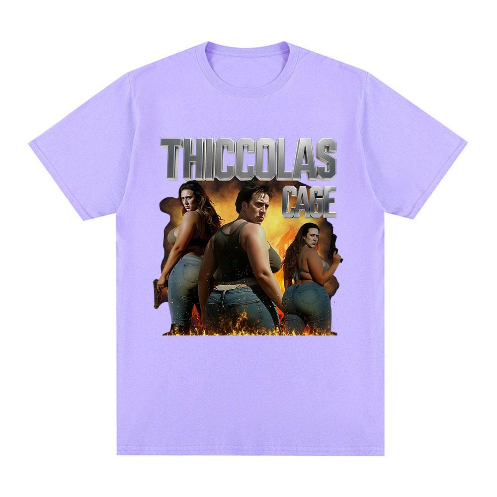 Thiccolas Cage Funny Meme T-shirt Unhinged Inappropriate Movie Lover T-shirts Absurd Crazy Cringe Exchange Gift Gag Joke Tshirts