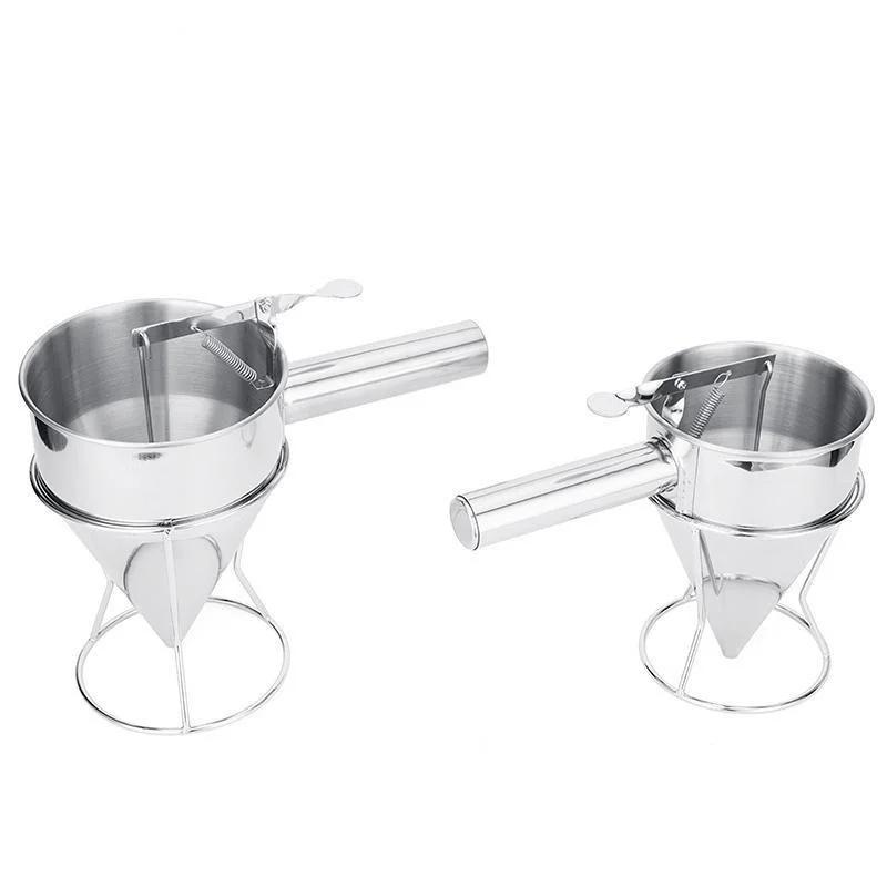 600/1200ML Oil Bucket with Holder Funnel Dispenser Stainless Steel Cupcake Pancake Batter Octopus Ball Kitchen Baking Tool
