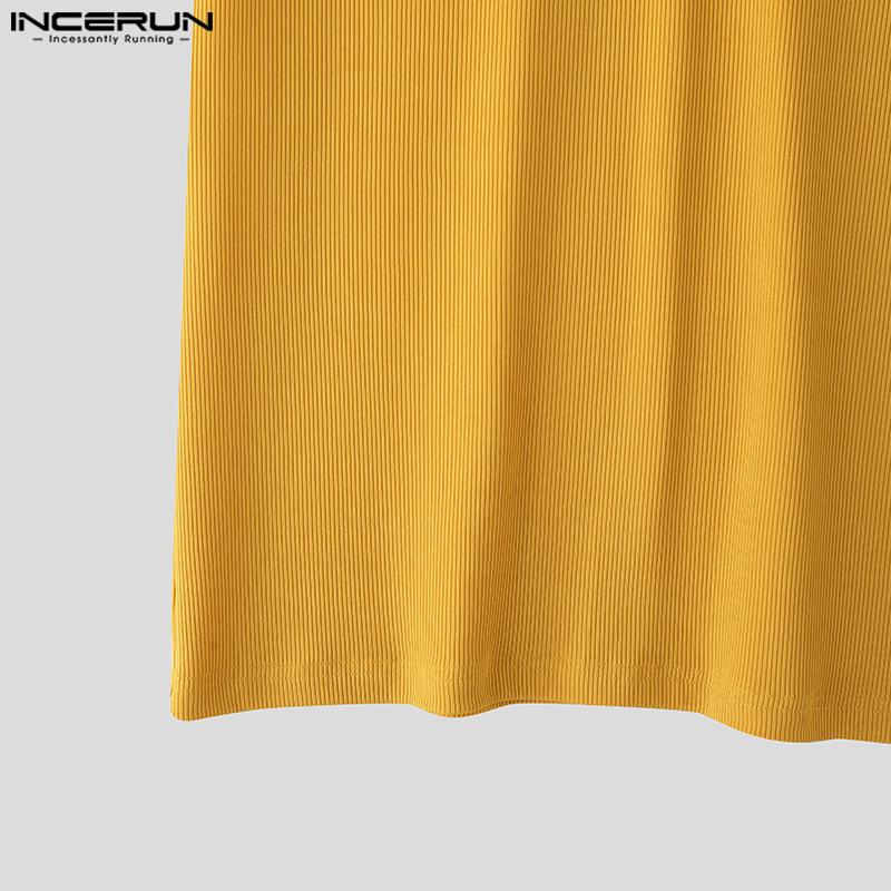 INCERUN Men Round Neck Short Sleeve Rib Fitted Casual T-shirts Tops Undershirts