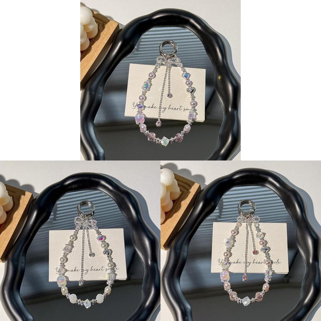 Fashion Luxury Pearl Bow Tassel Phone Chain With Crystal Beads For Women