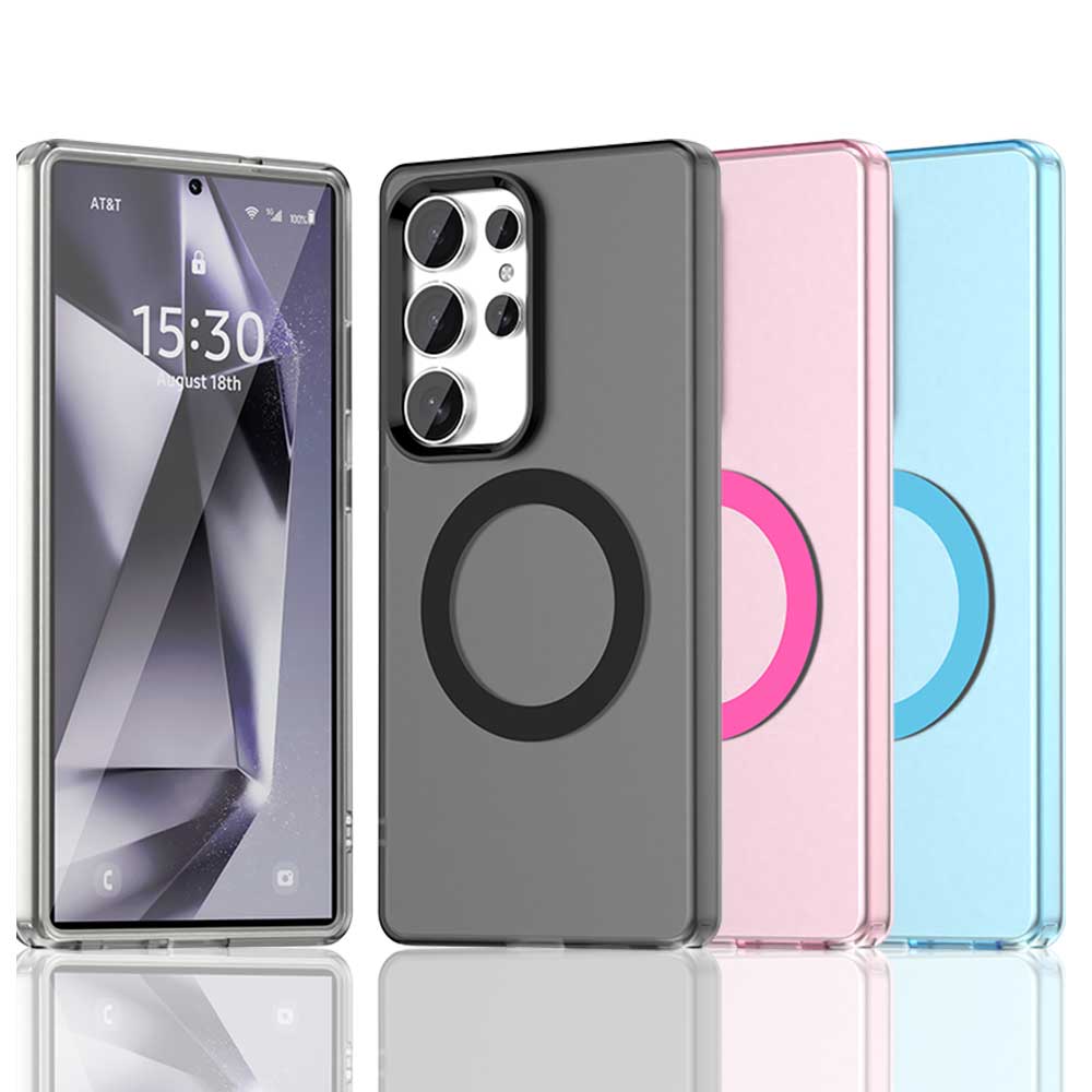 Magnetic Wireless Charging Case For Samsung Galaxy S25 Ultra S24 FE S23 Plus  Cover Candy Colors Transparent Back Shell Coque