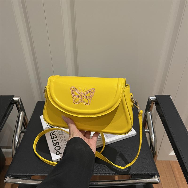 Korean Version Embroidered Butterfly Bag Women's 2025 New Handbag Texture Casual Simple Shoulder Bag Solid Color Small Square Bag