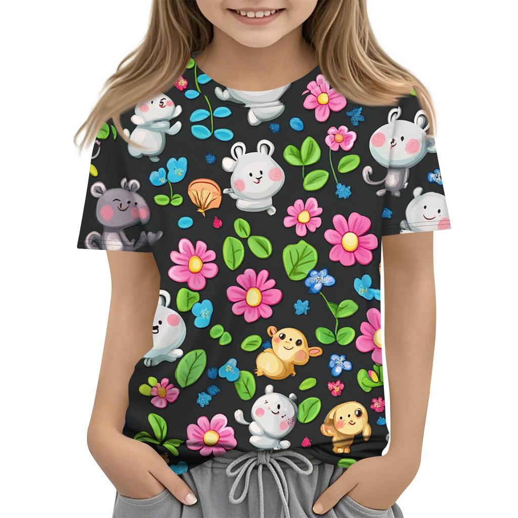 Children's Printed Round Neck Short Sleeved Casual T-shirt