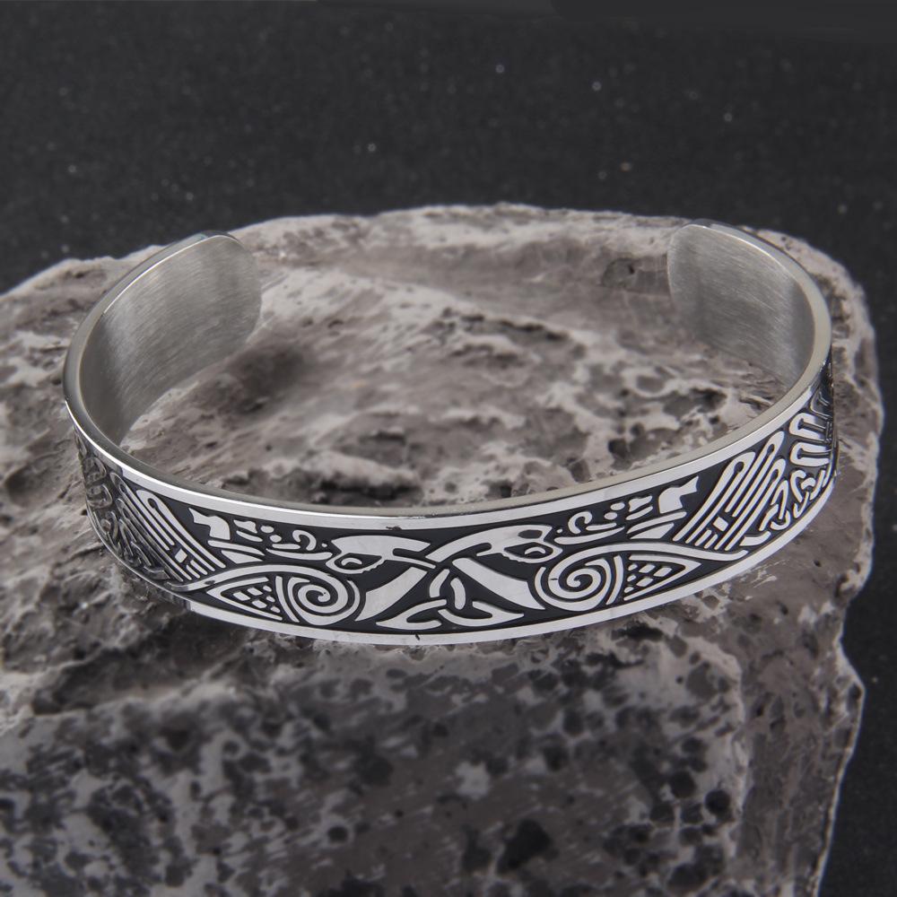 Adjustable Nordic  Silver Viking Bracelets Personality Bracelet Korean Version of Red Copper Open Bracelet
