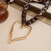 New Exaggeration Big Gold Color Metal Hollow Heart Shape Pendant Necklace Women Trendy Creative Fabric Chain Jewelry Gift