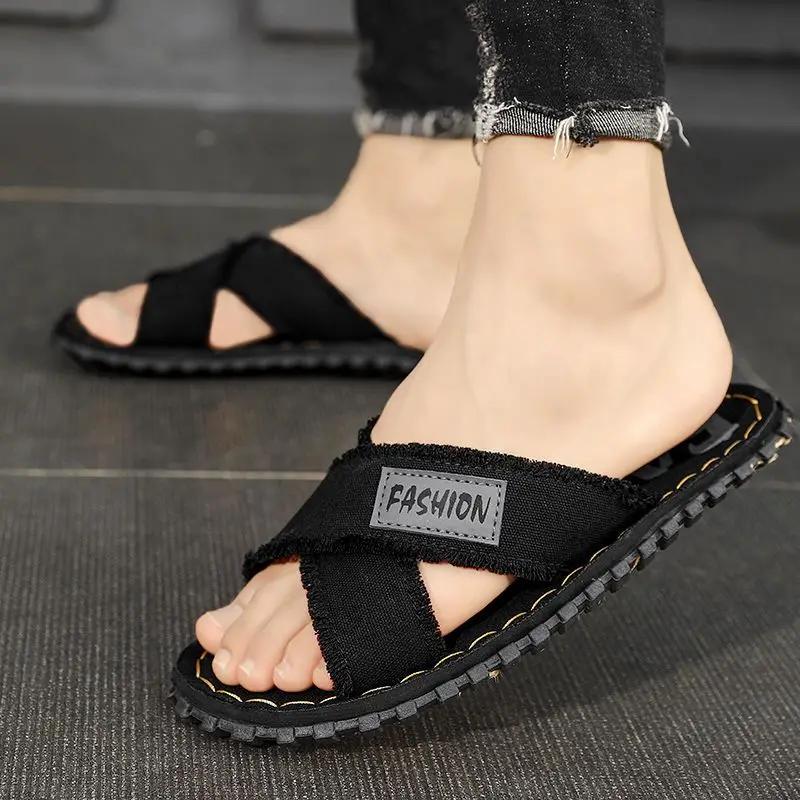 Fashion Slides Eva Canvas Flat Male Slipper Men's Shoe Beach Y2k Clappers 2025 Summer Sale Fun Cheap Shoes Liquidation Casual Original