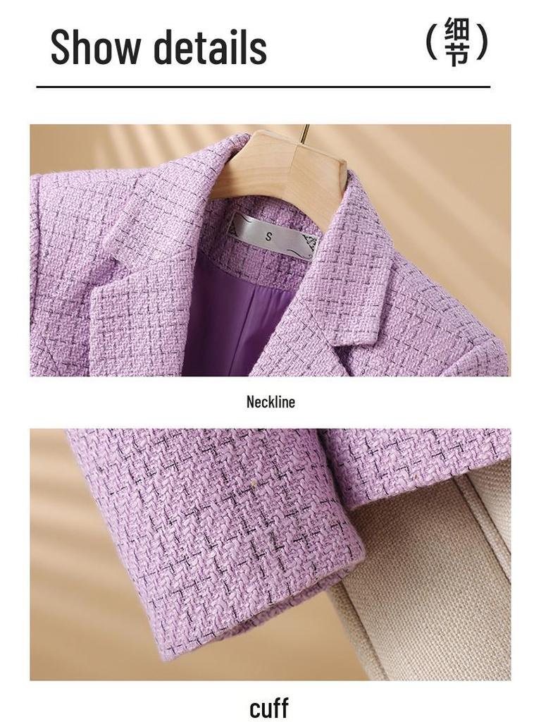 Women's Petite Purple Wool Suit Jacket - High-End Spring/Autumn 2024 Collection