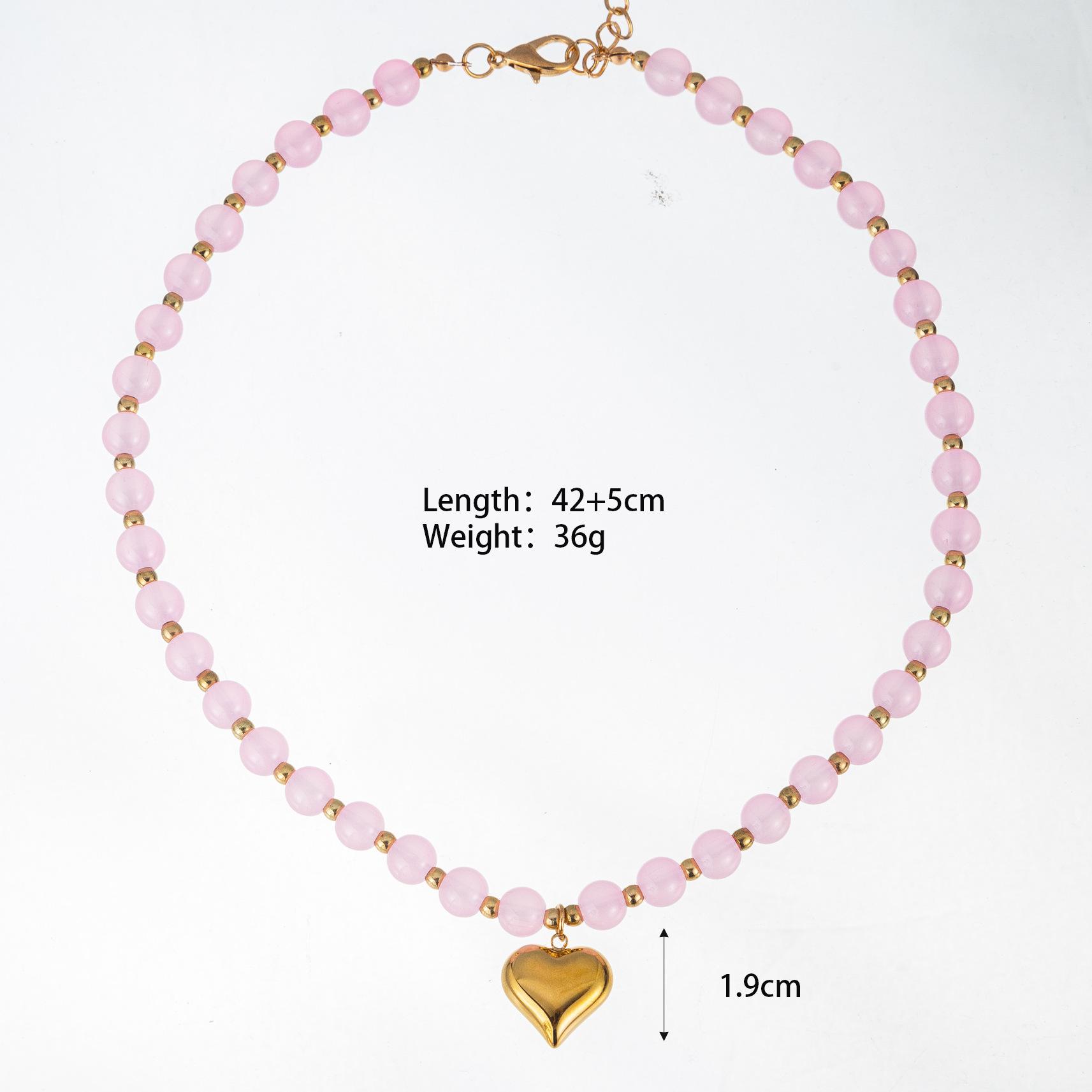 

Bohemian Natural Stone Beaded Necklace Y2K Aesthetic Big Gold Color Puffy Heart Pendant Boho Choker Summer Beach Zircon
