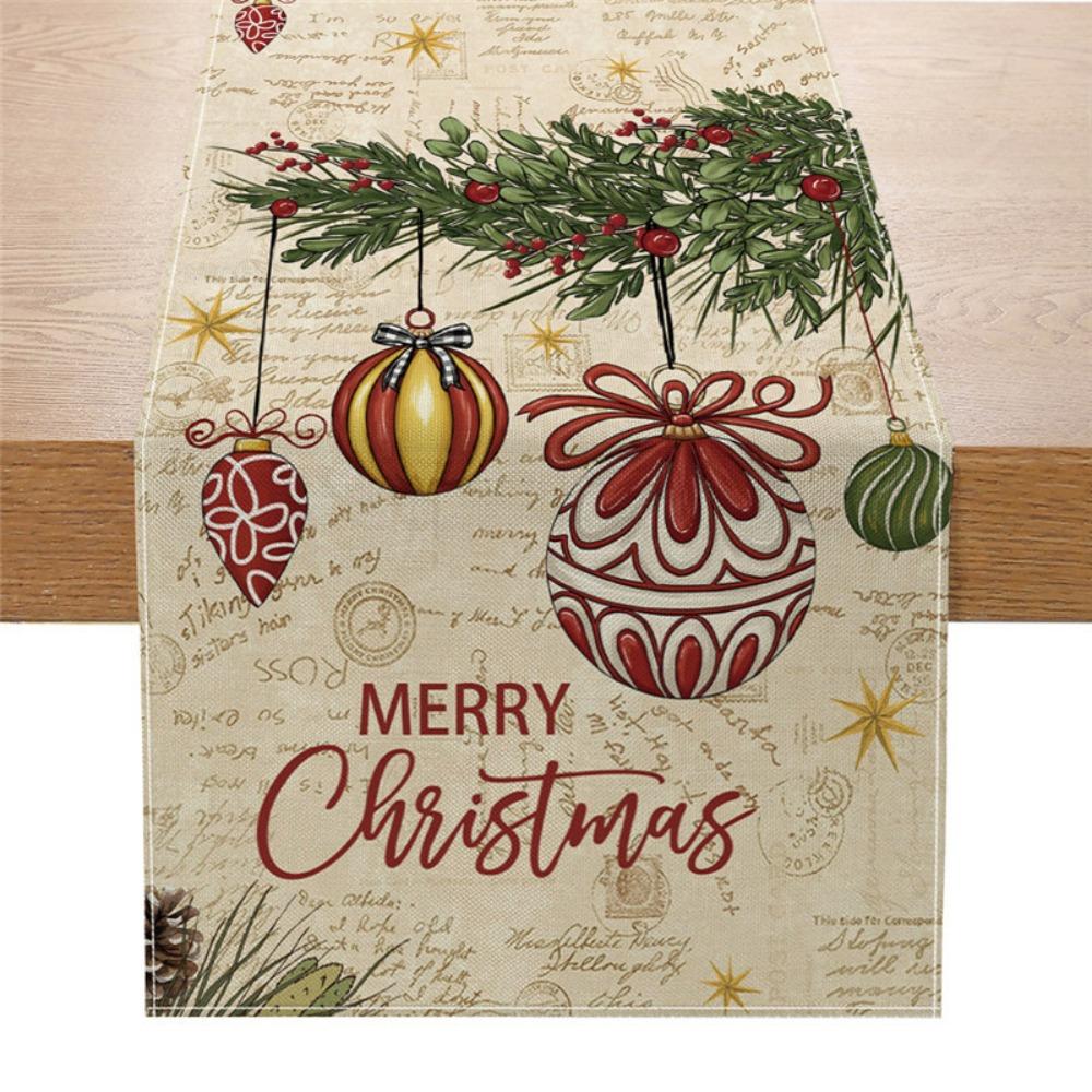 Christmas Table Runner Winter Snowman Santa Print Dining Table Mat for Holiday Decor