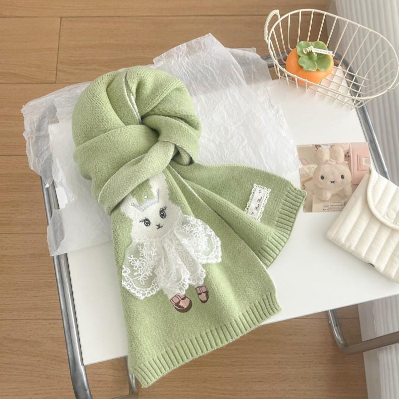 Soft Knitted Lace Bunny Scarf Women Winter Warm Neck Wrap Cute Sweet Long Shawl