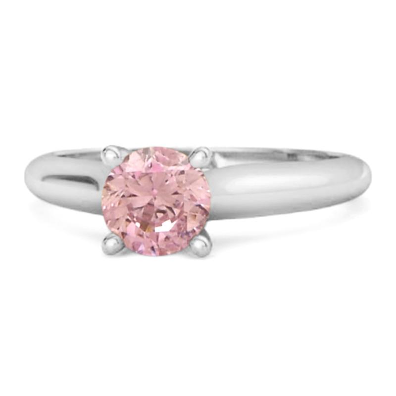 

Pink CZ Round Solitaire Women Wedding Ring - 925 Sterling Silver 8 біле золото кольору