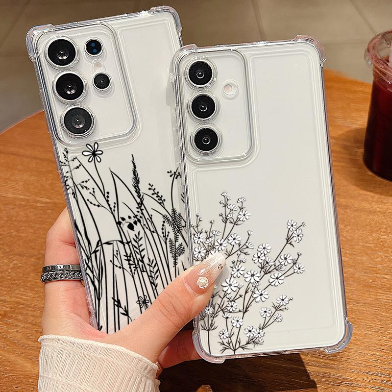 Flower Pattern Phone Case For Samsung Galaxy A57 A37 A17 A56 A16 A55 A36 A26 A15 A35 A54 A53 Transparent Shockproof Soft Cover