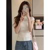 Trendy Irregular Small Round Neck Hollow Bottoming Shirt Women's Inner Top Summer Front Shoulder T-shirt Spice Girl Knitted Short Sleeves