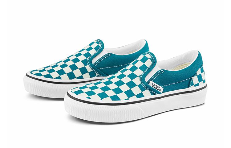 Vans Low Top Kids' Skateboarding Shoes White Green Checkerboard Children Aged 3 7 Years Old VN0A5KXM9EX