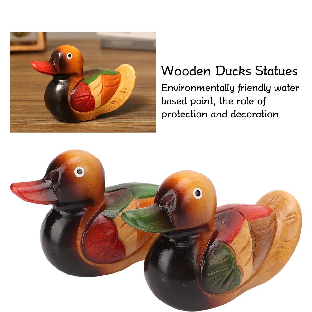 2pcs Hand Carved Mandarin Duck Statues Hand Painted Duck Figurine Living Room Decoration