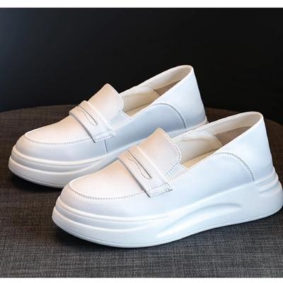 Lazy Loafers Women's 2024 Autumn Shock Absorption Soft Leather Thick Sole Inner Height Increase One Pedal Two Wear White Leather Shoes Single Shoes