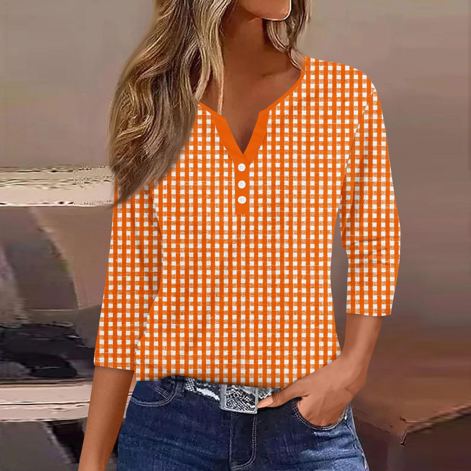 

Жен. Футболка Футболка С принтом Пуговицы Рукав 3/4Ежедневно Выходные Мода Классический Топ с v-образным вырезом Обычный XL оранжевый