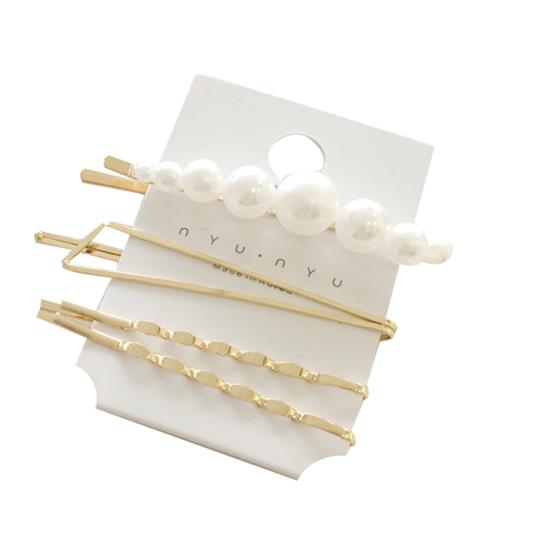 4ks/sada Sweet Faux Pearl Metal Barrette Women Postranní spona do vlasů Pokrývka na hlavu