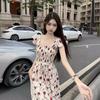 French first love Xiaofei sleeve square neck coffee break A-word long skirt pleated waist thin dress women's summer 2026