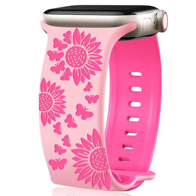 3D Floral Laser Engraved Silicone Strap for Apple iWatch - Butterfly Design