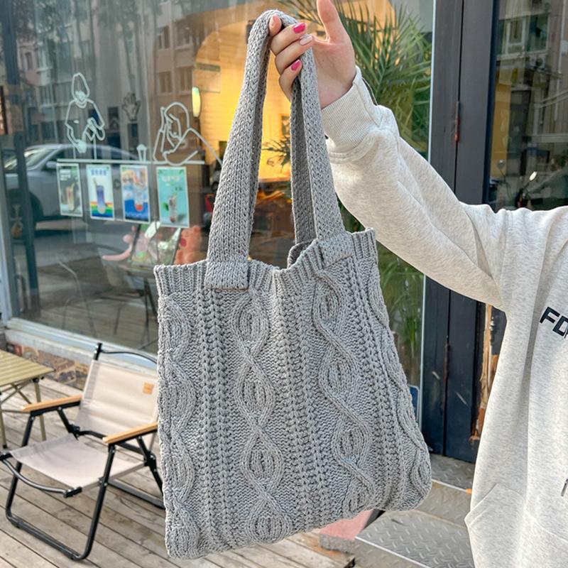 Yogodlns Women Hollow Out Knitted Tote Handbag Solid Color Top Handle Woven Beach Lightweight Elegant Portable Crochet Shoulder Bag