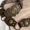 New Y2K Western Carved Belt Vintage Distressed No-Hole PU Leather