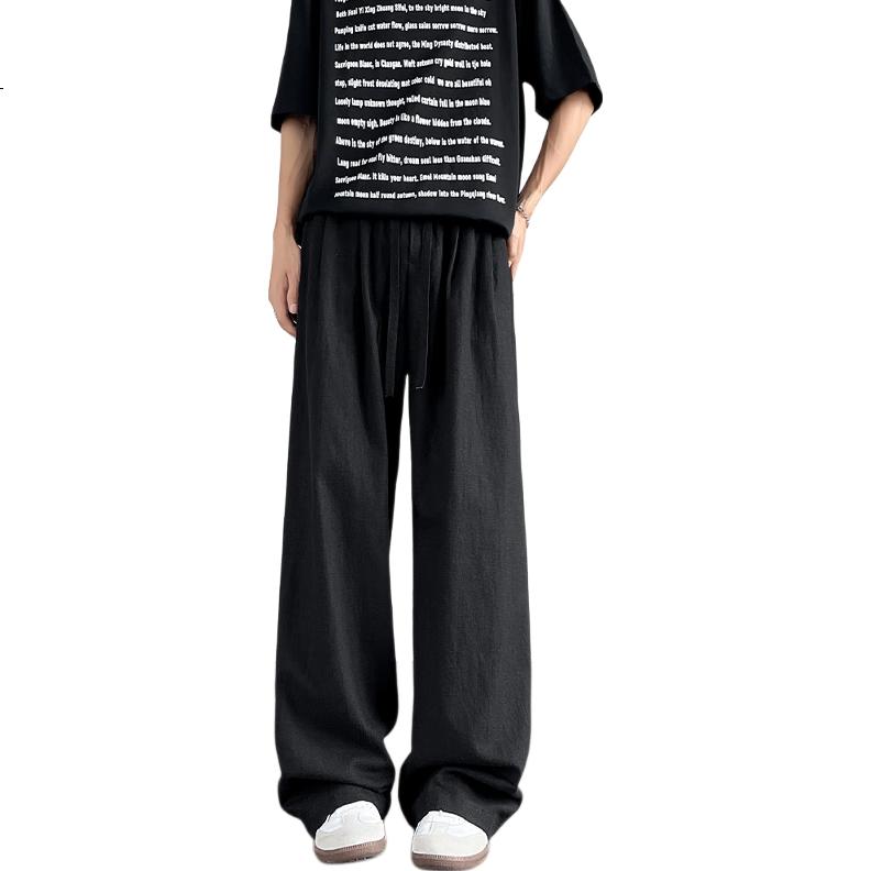 LOMBT Breathable Casual Pants for Men, Spring And Summer Loose-Fit Versatile Wide-Leg Trousers, LD83 Black M