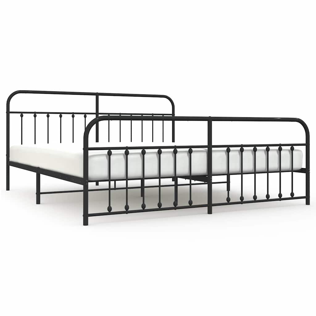 vidaXL Bed Frame with Headboard and Footboard Metal Black 200x200 Cm