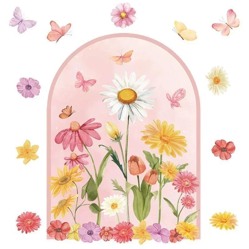 Bohemian PVC Butterfly Flower Arch Wall Stickers for Room Bedroom Wall Decor Vinyl Wall Decals Wallpapers for Home Decoration