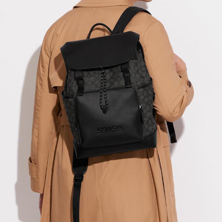 New COACH League Fabric With Refined Calfskin Backpack Large Men's Black CC071-MI5