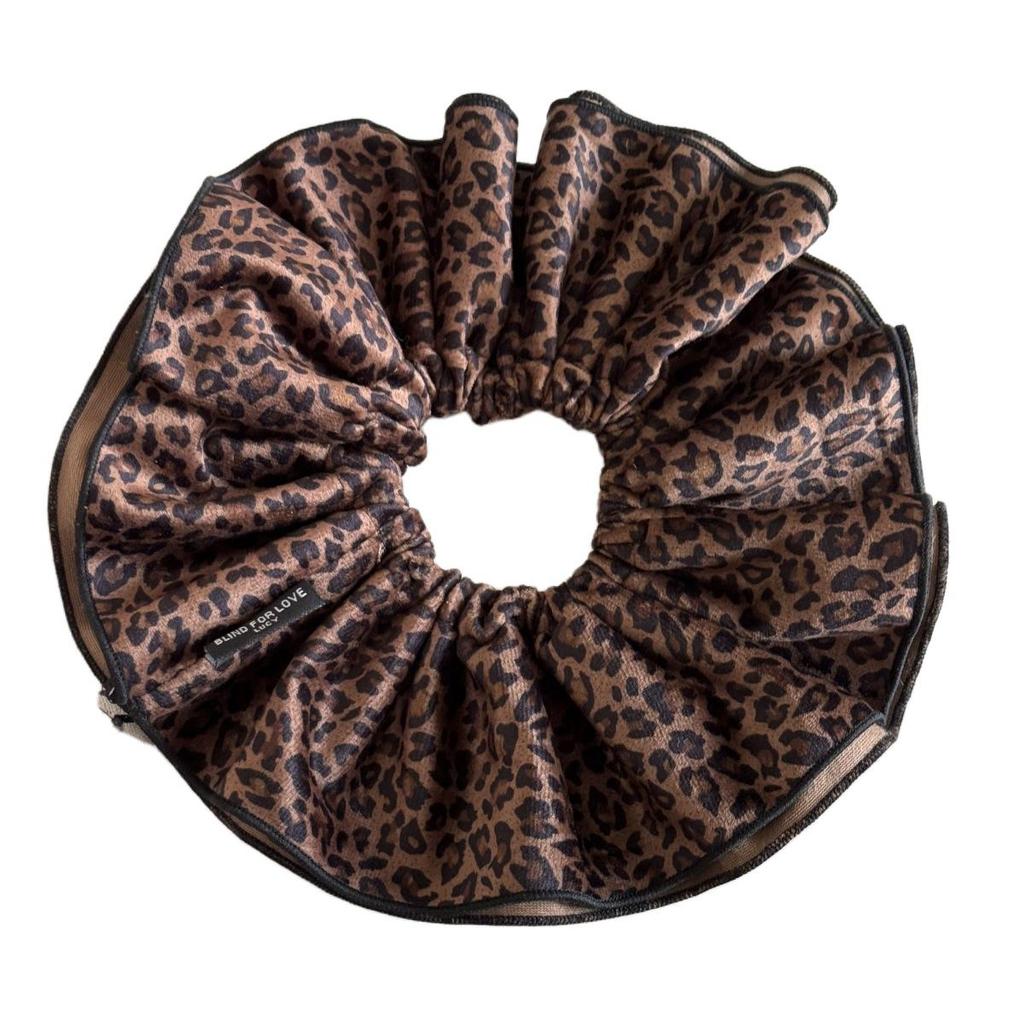 Korean Velvet Leopard Print Double Layer Hair Tie for Women