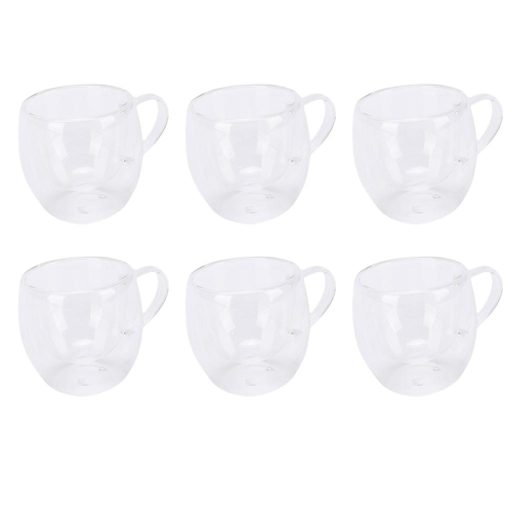 6Pcs Double Wall Glass Coffee Mugs Set Clear Insulated with Handle Egg Shaped for Juice Beer Water 350ml