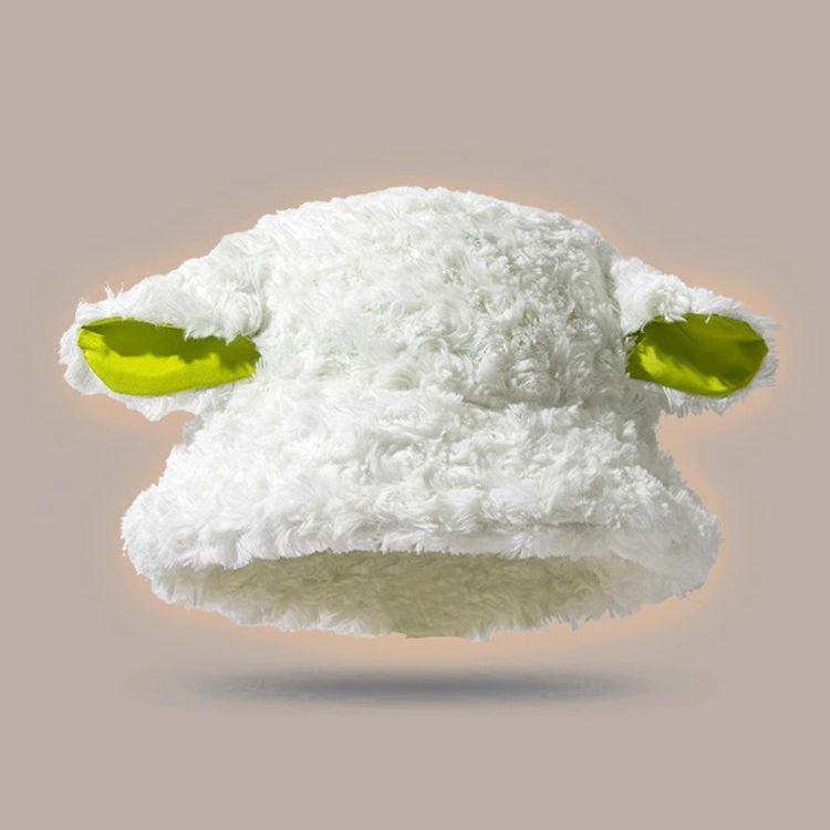 Fischerhut für Damen Neuer Herbst und Winter Weiß Warm Lammplüschhut für den Winter Plüsch Niedlich und Süß