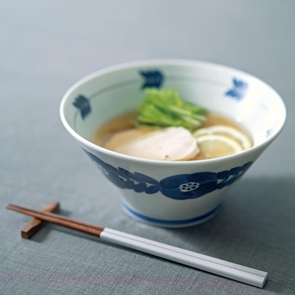 Aito Blue Flower Bowl Set by Aito Approximately Mino Microwave and Dishwasher Made In Product 113502 "Blossom" (Pair) Seisakusho. 19cm. Lightweight,