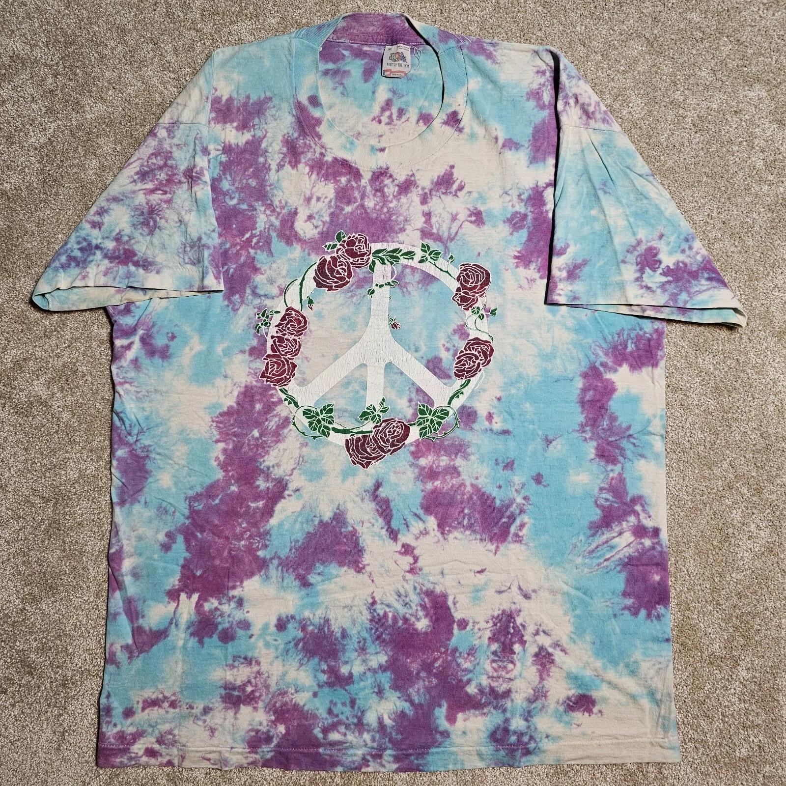

Vintage 90s Peace Roses Tie Dye T-shirt Mens XL FoTL Mandela Single Purple Hippy S